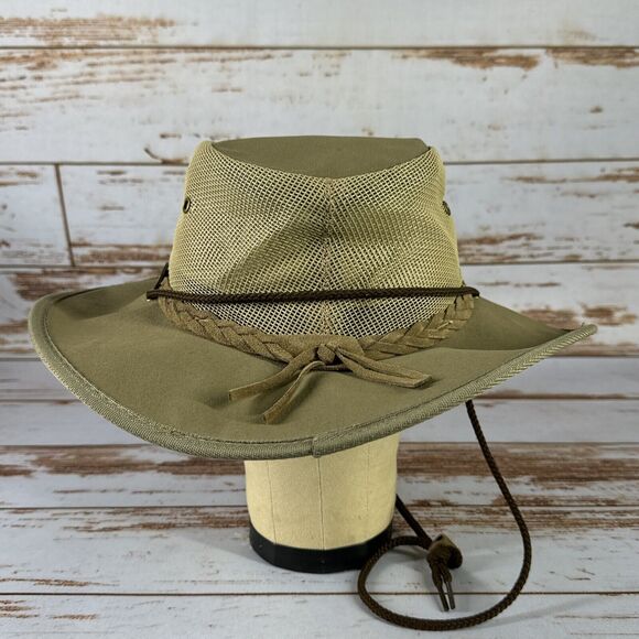Barmah Hat Canvas Drover Outback Mesh Khaki Vented Safari Mens Size MD Medium - Picture 3 of 7